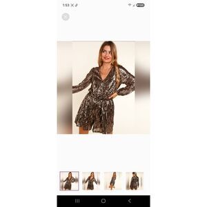 New Haptics Holly Harper Black Gold Sequin Romper 3X Belt Lined Special Occasion